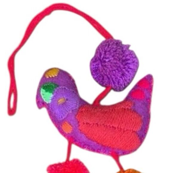 Bird Bag Charm Purple/Pink Pom-Pom Embroidered Mexican Inspired Charm New - Picture 2 of 5